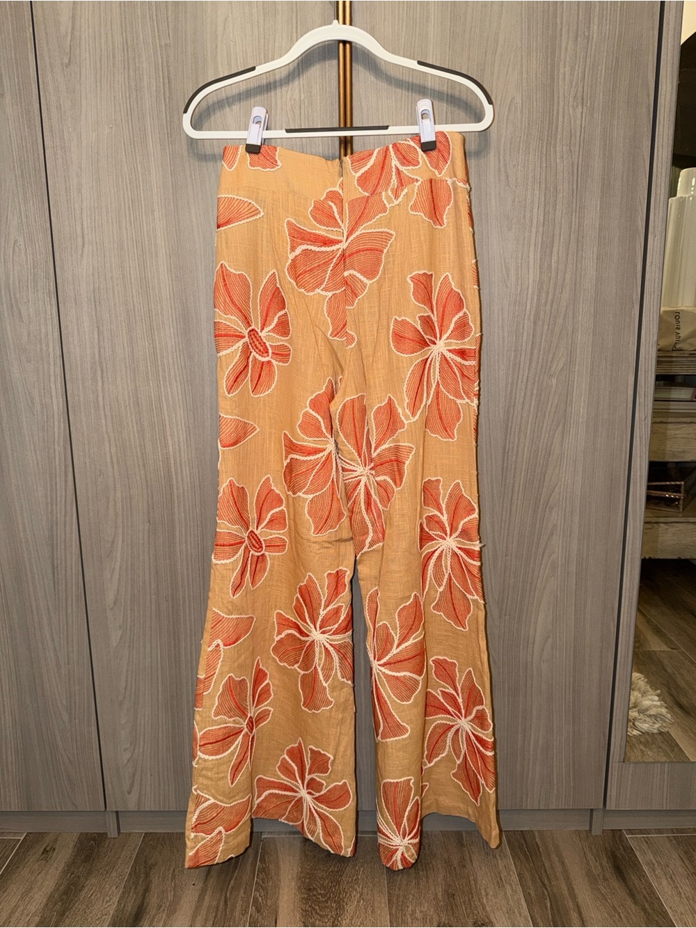Floral Wide-Leg Pants in Peach